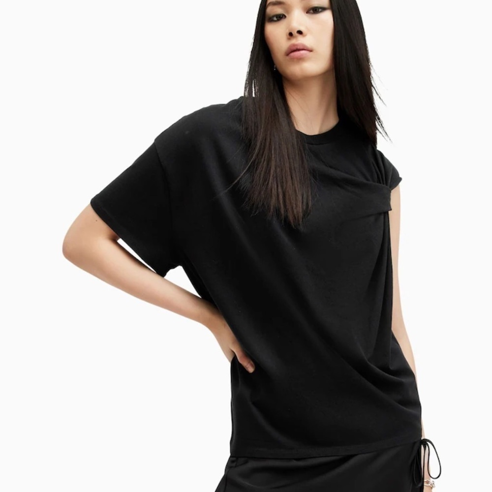 AllSaints Black Onyx Twist Women's Cotton T-Shirt Size Medium